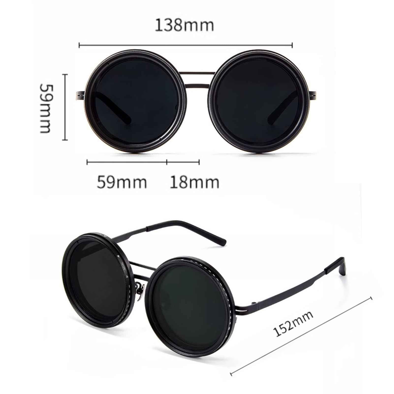 1-9 Gears Adjustable Polarized Sunglasses with ND Filter Lenses - Handcrafted Unisex Vintage Rounded Glasses