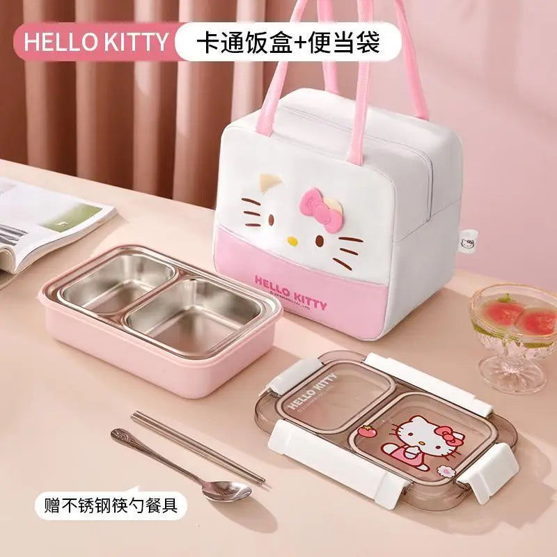 Sanrio Hello Kitty Anime Cinnamoroll Kawaii Lunch Box Storage Bag Cute My Melody Stainless Steel Insulation Tableware Gifts Toys