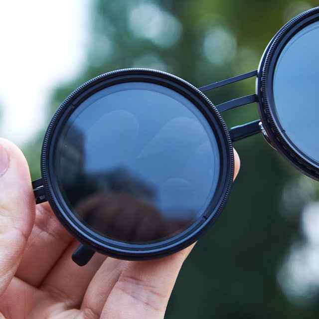 1-9 Gears Adjustable Polarized Sunglasses with ND Filter Lenses - Handcrafted Unisex Vintage Rounded Glasses