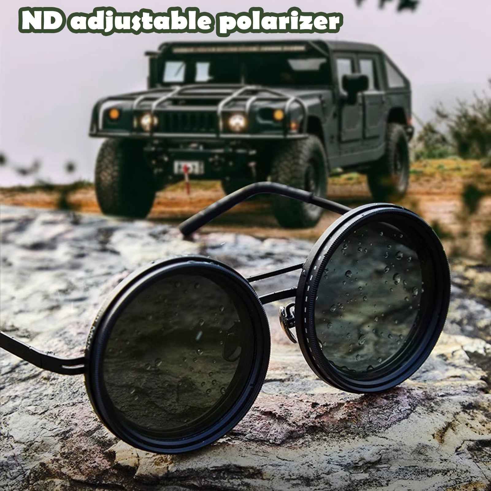 1-9 Gears Adjustable Polarized Sunglasses with ND Filter Lenses - Handcrafted Unisex Vintage Rounded Glasses